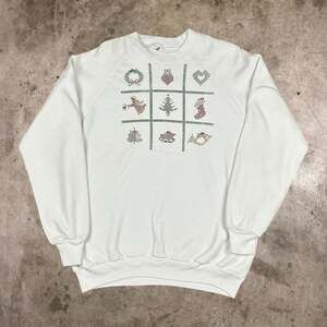 Vintage 90s Jerzees Studded Christmas Holiday Sweatshirt White Womens Size XL